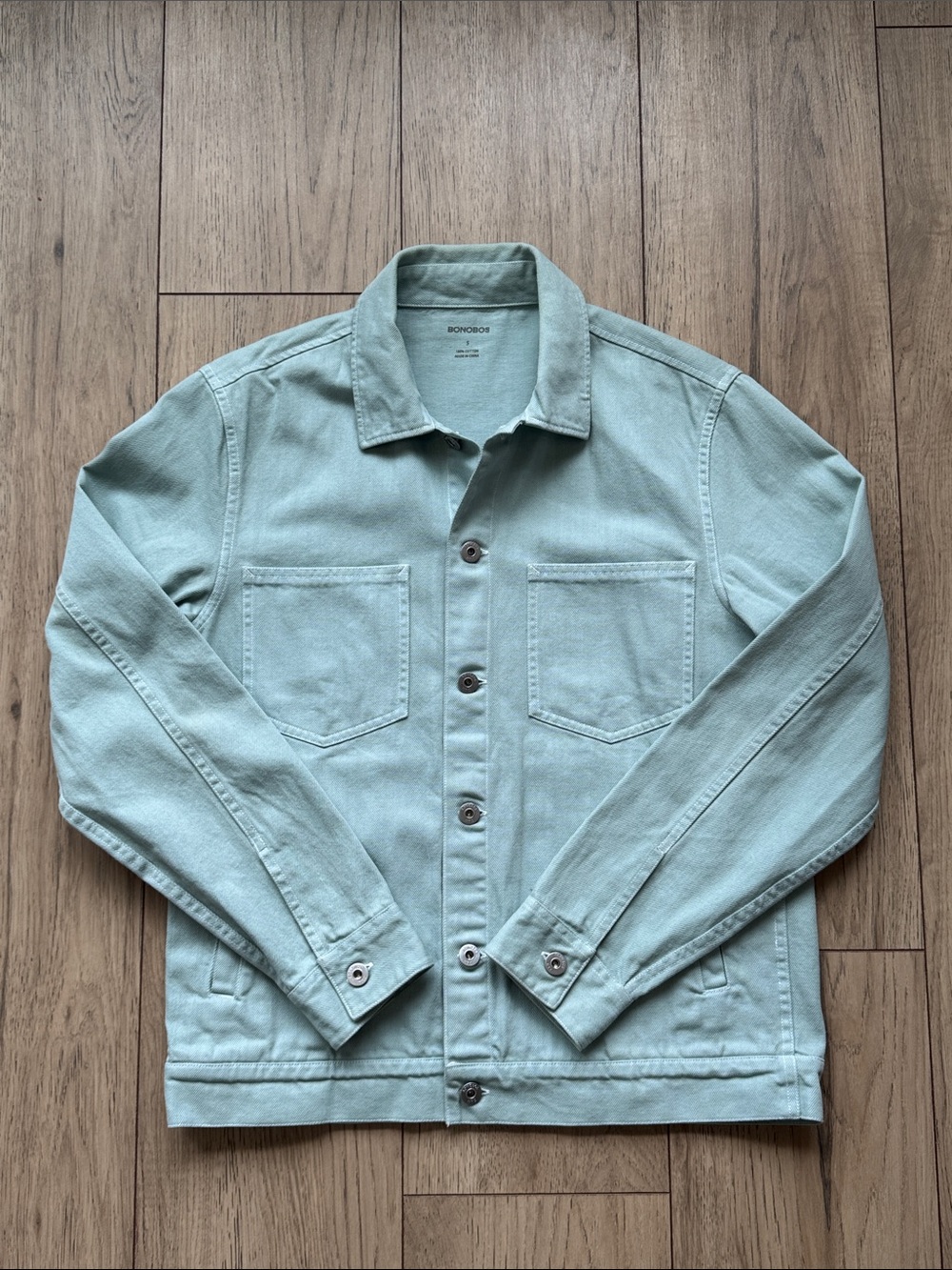 Bonobos The Denim Cargo Jacket Seafoam/Mint Green Men’s Small Pockets Button Up